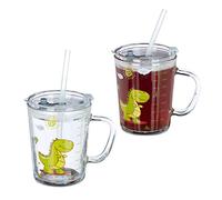 (TG. 2 Unit (Confezione da 1)) Relaxdays Set da 2 Tazze per Bambini in Vetro co