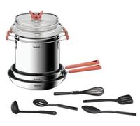 (TG. 22cm Pasta Pot, 24 & 28cm Frying Pan +5 Tools) Tefal OptiSpace Set di 2 Pad
