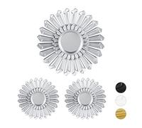 relaxdays Specchio Decorativo a Forma di Sole, Set da 3, Rotondo, da Parete, Cornice in Plastica, Ø 25 cm, Argento