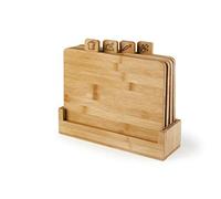 (TG. 28 x 25 cm) Excelsa Ecoliving Set 4 Taglieri con Supporto, Legno di Bambù,