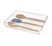 iDesign Portaposate cassetto, Grande organizer cassetti in plastica con 3 scomparti, Separatori cassetti ideali per posate e altri utensili da cucina, trasparente