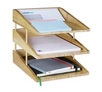 (TG. 34 x 25 x 26.5 cm) Relaxdays Vaschetta Portadocumenti Bambù, 3 Ripiani, Im