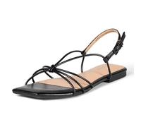 (TG. 35.5 EU) Amazon Essentials Strappy Flat Sandals Donna, Similpelle Nera, 35.