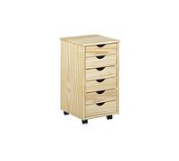 Inter Link - Piedistallo mobile - Piedistallo mobile con 6 cassetti - Piedistallo per ufficio - Mobiletto - Carrello mobile - Cassettiera - Legno di pino massiccio - Laccato naturale - LxPxH: 35x39x66 cm - Nils