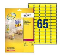 (TG. 38.1 x 21.2) Avery L7651Y-25 Mini Etichette Fluorescenti, 65 Pezzi per Fogl