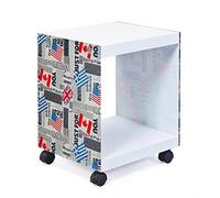 (TG. 38 x 33.5 x 46 cm) Esidra Lubbock Tavolino/Comodino con Ruote, Legno, Bianc