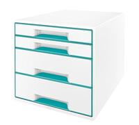 (TG. 4 Cassetti) LEITZ WOW Cube - Cassettiera 4 cassetti - Bianco / Acqua marina