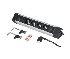(TG. 4 Posti + 3 USB PD 20W) Electraline 61918 Multipresa Scrivania 4 Posti Poli