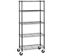 (TG. 5 ripiani) Amazon Basics - Scaffalatura a 5 ripiani, su rotelle, Nero, 14 x
