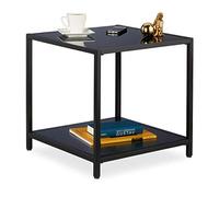 (TG. 50x50x50 cm) Relaxdays Tavolino da Divano, Quadrato, Vetro, Acciaio e MDF,
