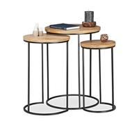 (TG. 56 x 41 x 41 cm) relaxdays Tavolini da Salotto, Set da 3, Rotondi, 3 Misure