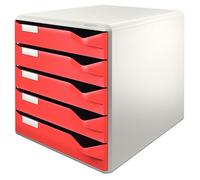 (TG. 6 Drawer) LEITZ 5280 Cassettiera - 5 cassetti - Rosso - 52800025 - NUOVO