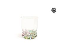 (TG. 6 pezzi) Excelsa Maioliche Set 6 Bicchieri Acqua con Fondo Decorato, Vetro,