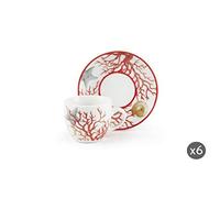 (TG. 6 tazzine) Excelsa Coral Set 6 Tazzine da caffè con Piattino, Porcellana,