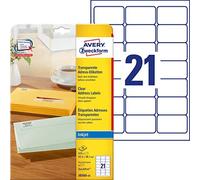 (TG. 63.5 x 38.1) Avery J8560-25 Quickpeel Etichette Trasparenti, 21 Pezzi per F