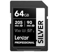 (TG. 64GB) Lexar 64GB SD Card SILVER, fino a 205 MB/s in Lettura, Scheda di Memo