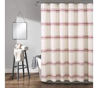 (TG. 72 Inches x 72 Inches) Tenda da doccia a righe rosse con decorazione rigogl