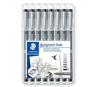 (TG. 8 pezzi) Staedtler pigment liner penna fineliner nero 0.05 - 2.0 mm - astuc