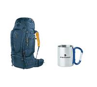 (TG. 80) Ferrino Transalp Zaino, Blu, 80 & Tazza Con Moschettone, Grigio, 32.4 x