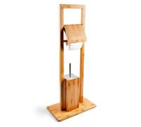 (TG. 82x32x21 cm) Relaxdays Set da Bagno, per WC, bambù e Acciaio, Portacarta I