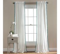 (TG. 84 x 50) Lush Decor Pom Pom Window Curtain Panel, 84 x 50, Aqua - NUOVO