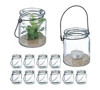 (TG. 9,5 x 8 cm) Relaxdays Vasetti Portacandele, Set 12, Vasi in Vetro, Bicchier