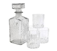 (TG. 9 x 9 x 22,80 cm) Bottiglia e Bicchiere da Whisky, Set di 4 - NUOVO