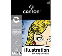 (TG. A4 - 21 x 29,7 cm) Canson Illustration - Carta da disegno, 12 fogli, colore