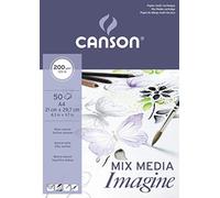 Canson Imagine Blocco incollato da 50 fogli A4 - Grana fine - 21x297 cm - 200 g - Colore bianco
