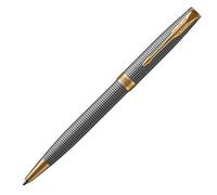 PARKER Sonnet Penna a Sfera, Argento (Cesellato), Dettagli Placcati in Oro, Pennino Medio, Confezione Regalo, Nero