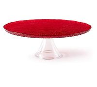 (TG. Diametro: 31 cm) Excelsa Red Arabesque Alzata Torta, Vetro, Rosso - NUOVO