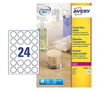 (TG. Diametro 40 mm) Avery L7780-25 Etichette trasparenti lucide, d.40mm, 24 Eti