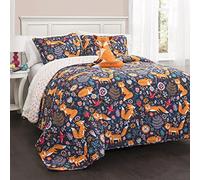 (TG. Full/Queen) Lush Decor 16T000549 Pixie Fox 4PIECE Quilt Set, Navy, Full/Que