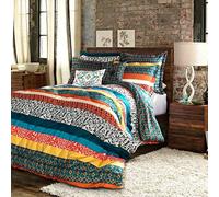 (TG. Full/Queen) Lush Decor 7 Piece Boho Stripe Comforter Set, Full/Queen, Turqu