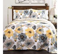 (TG. Full/Queen) Lush Decor Trapunta floreale 3 pezzi reversibile, giallo e grig