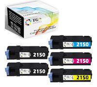 TG Imaging Confezione da 5 cartucce toner di ricambio compatibili per Dell 2150 2155 2155 2150cdn 2150cn 2155cdn 2155cdn 2155cn, 2 nero, 1 ciano, 1 magenta, 1 giallo