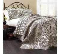 (TG. King) Lush Decor Aubree 3-Piece Quilt Set, King, Colore: Nero/Bianco - NUOV