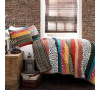 (TG. King) Lush Decor Boho Stripe 3-Piece Quilt Set, King, Turquoise/Tangerine -