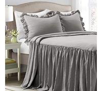 (TG. King) Lush Decor Copriletto con gonna a volant, poliestere, grigio scuro, k
