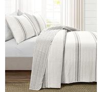 (TG. King) Lush Decor Farmhouse - Set copripiumino a righe, 3 pezzi, cotone, gri