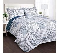 (TG. King) Lush Decor Monique 3-Piece Quilt Set, Full/Queen, Blu, Blue, King - N