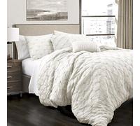 (TG. King) Lush Decor Ravello Pintuck, Poliestere, Bianco, King - NUOVO