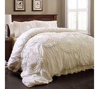 (TG. King) Lush Decor Serena 3-Piece Comforter Set, Ivory, King - NUOVO