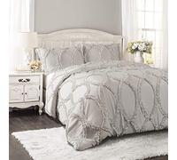 (TG. King) Lush Decor - Set di biancheria da letto, 3 pezzi, con federe, grigio