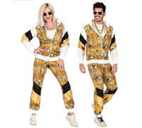 (TG. L) BLACK/GOLD SKULLS SHELL SUIT (jacket, pants) - (L) - NUOVO