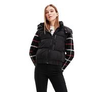 (TG. L) Desigual Block Woman Woven Padded Short Overcoat, Nero, L Donna - NUOVO