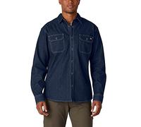 (TG. L) Dickies Men's Flex Long Sleeve Shirt Camicia Button-Down, Dark Denim Was