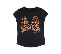 (TG. L) Disney Mickey Classic-Animal Print Bow Women's Organic Rolled Sleeve T-S
