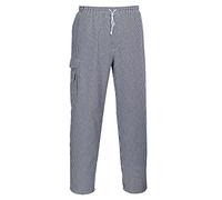 (TG. L) Portwest C078CHRL Pantaloni Chester da Chef, Bianco/Blu, Grande - NUOVO