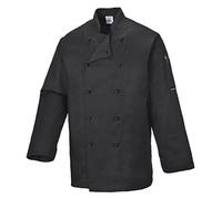 (TG. L) Portwest C834BKRL Giacca da Chef Somerset, Nero, L - NUOVO